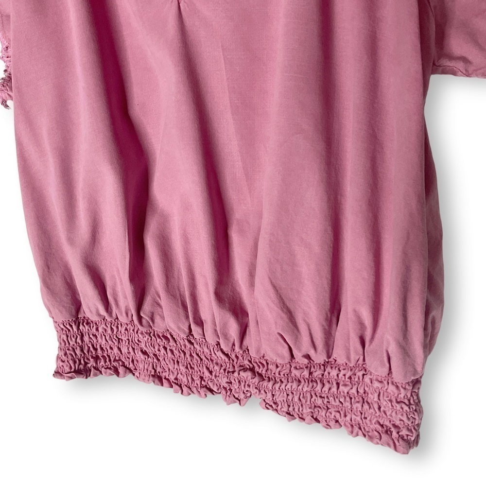 Cloth & Stone Smocked Top Sz S V Neck Frayed Sleeve Boho Feminine Pink - Picture 4 of 10